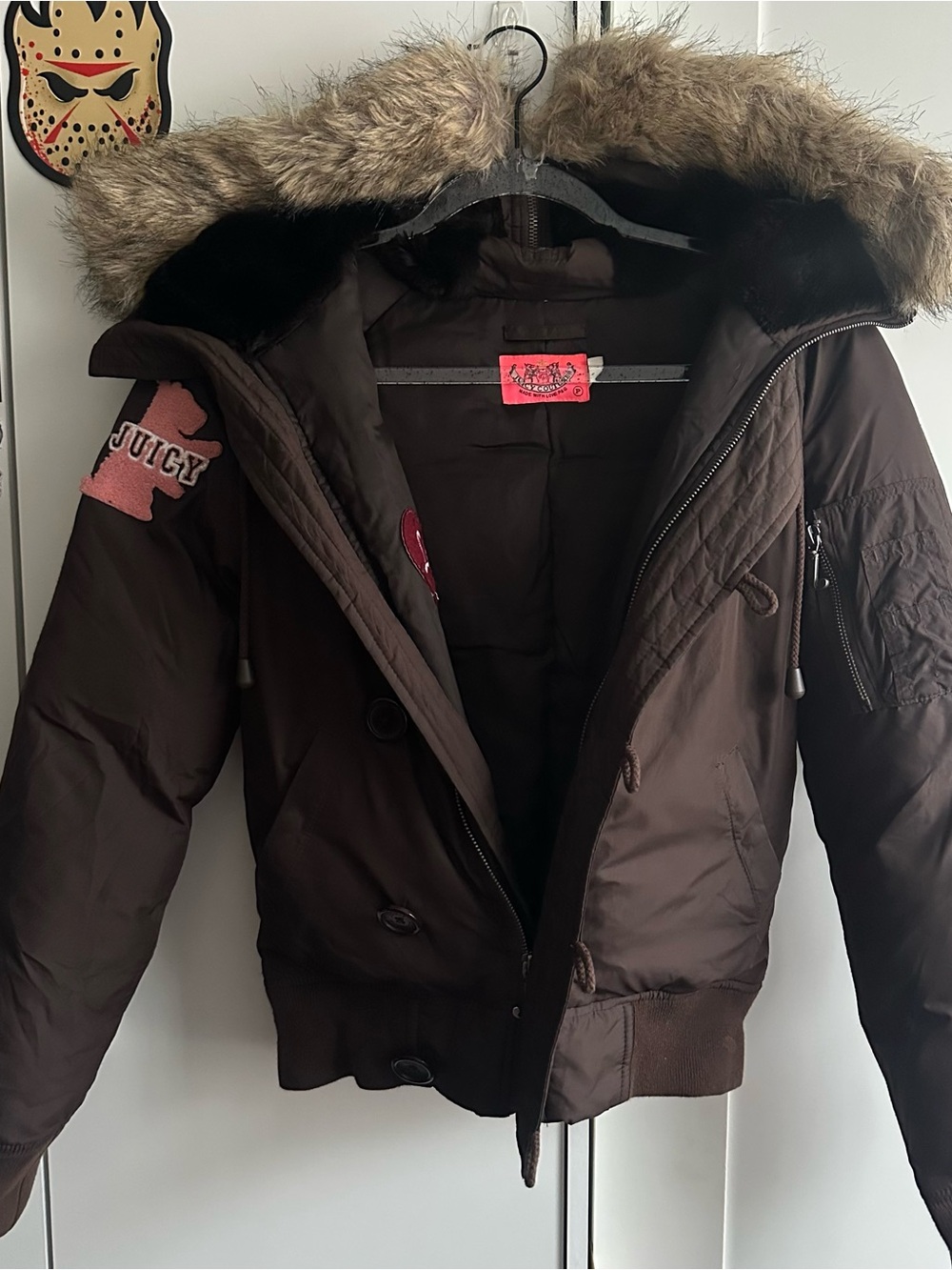 Juicy Couture Brown Puffer Jacket with Faux Fur Hood